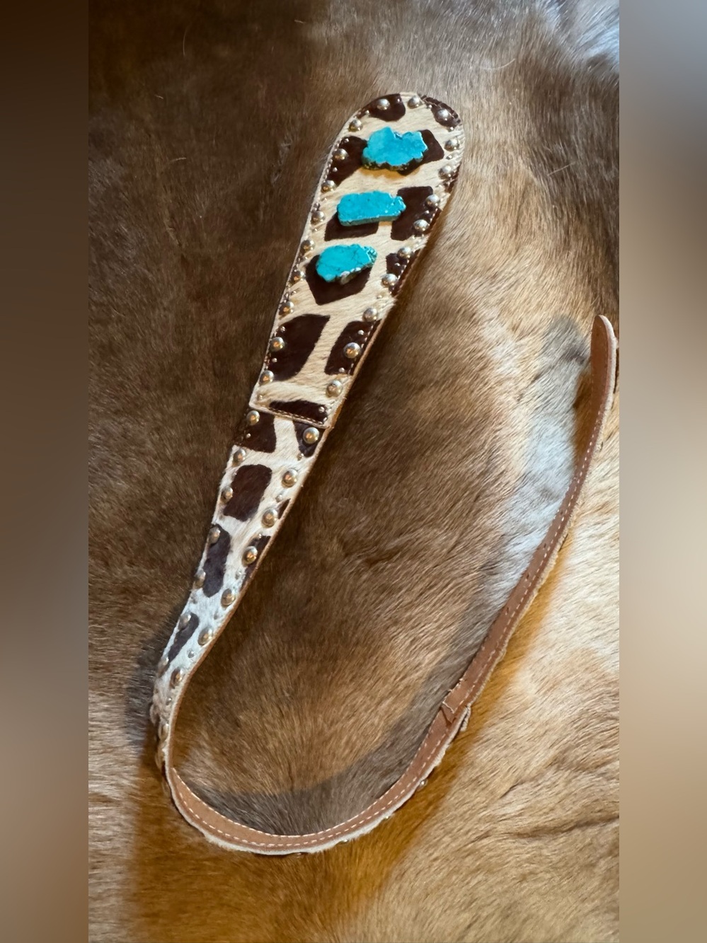 Turquoise Accent Leopard Print Leather belt